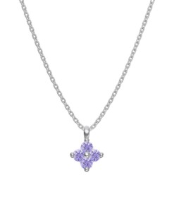 Silver Purple Rose Necklace