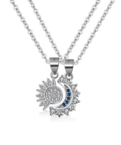 Silver Sun and Moon Couple Necklaces