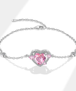 Silver Pink Heart Bracelet