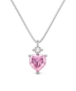 Silver Large Pink Heart Necklace